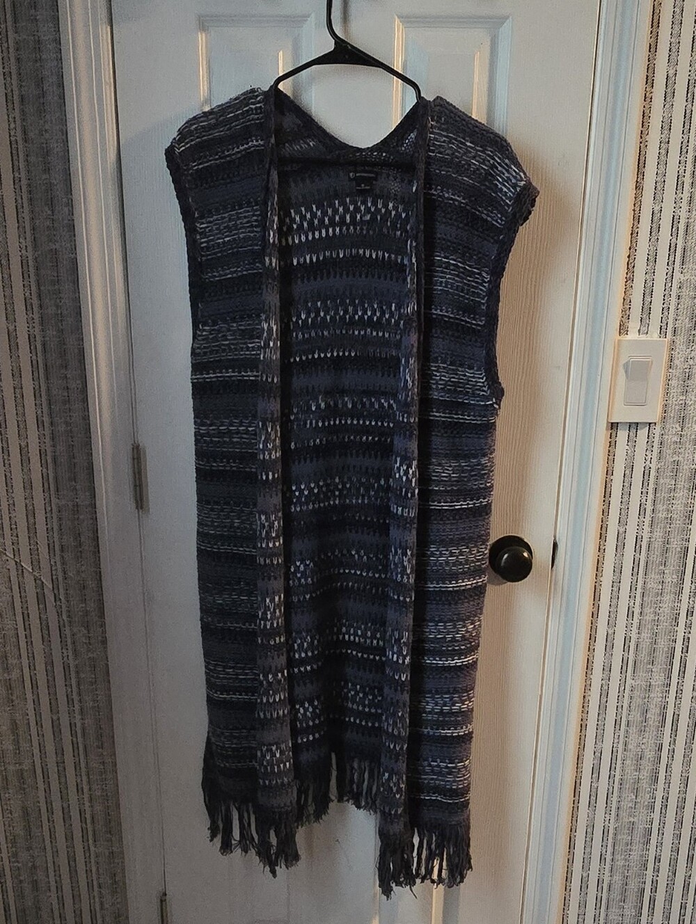 new directions Navy and Gray Knit Fringe Vest